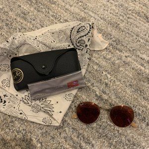 Ray-Ban Sunglasses Round Flash Lenses Unisex Metal Frame Red Lenses